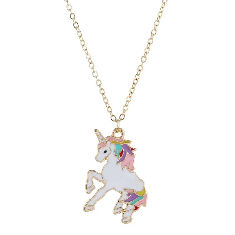 Fashion Women's Unicorn Necklace Enamel Cartoon Horse Necklace Children's Animal Jewelry Accessories