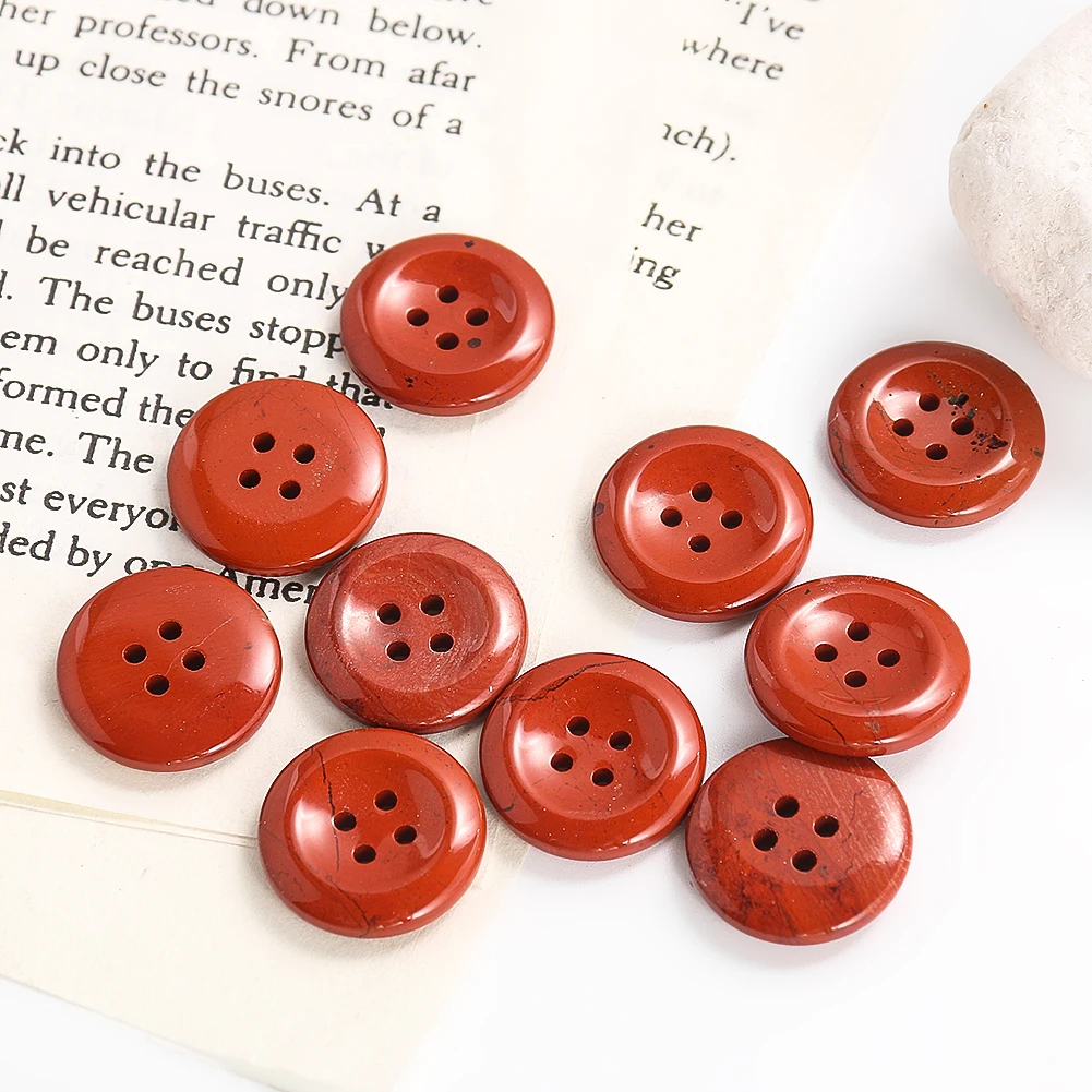 2PC Natural Red Jasper Quartz Round 4-holes Button Beads for Jewelry Making Clothes DIY Sewing Supplies Scrapbooking Accessories