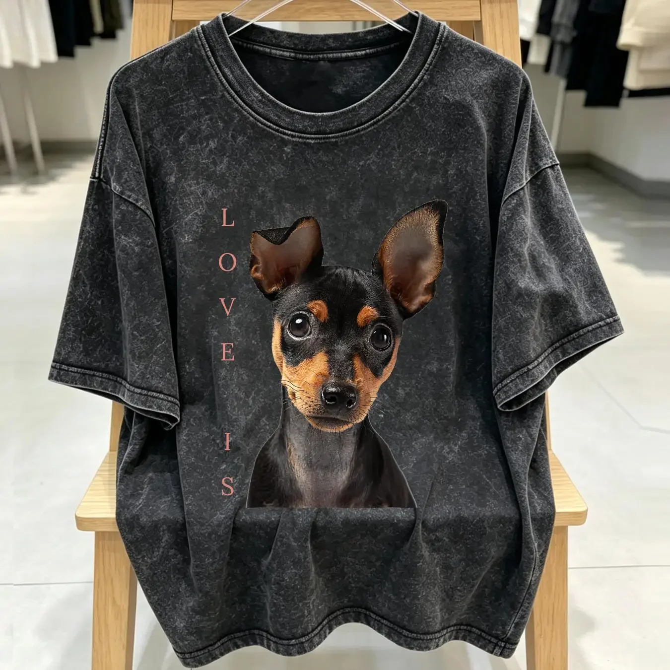 washed T Shirt Miniature Pinscher Dog Mom Dad Love Puppy Pet vintage Washed Slightly Unisex fashion graphic Stretched