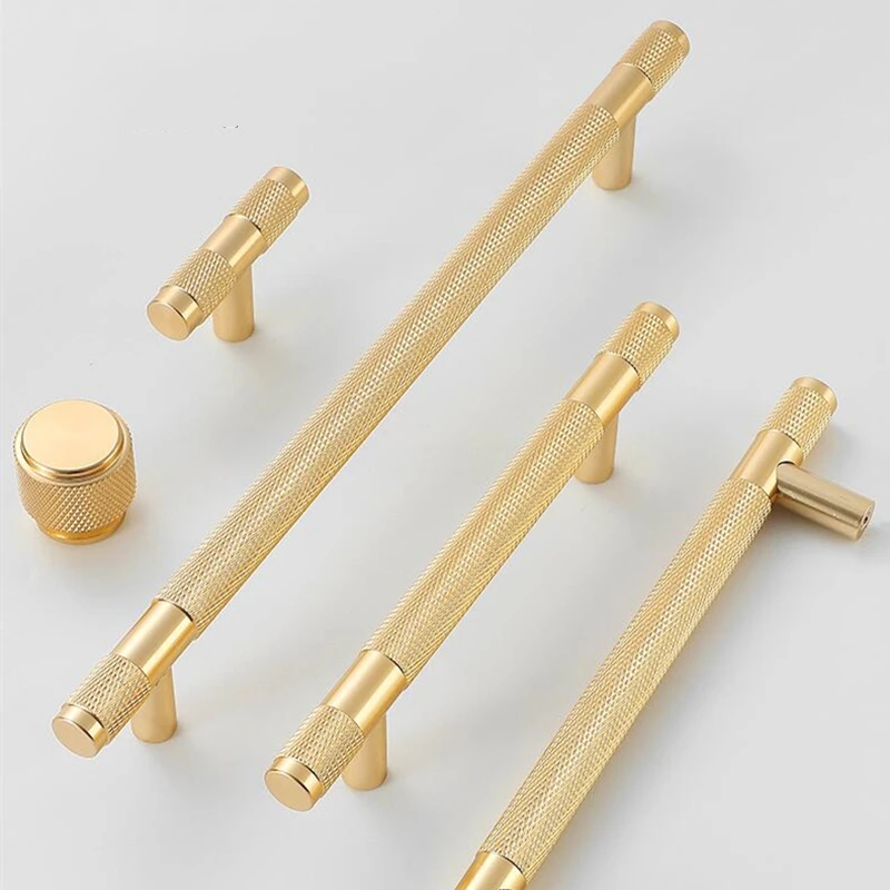 Gold Knurled Handles For Cabinet And Drawer Aluminum Alloy Wardrobe Handles Kitchen Cabinet Pulls Knurled Drawer Knobs