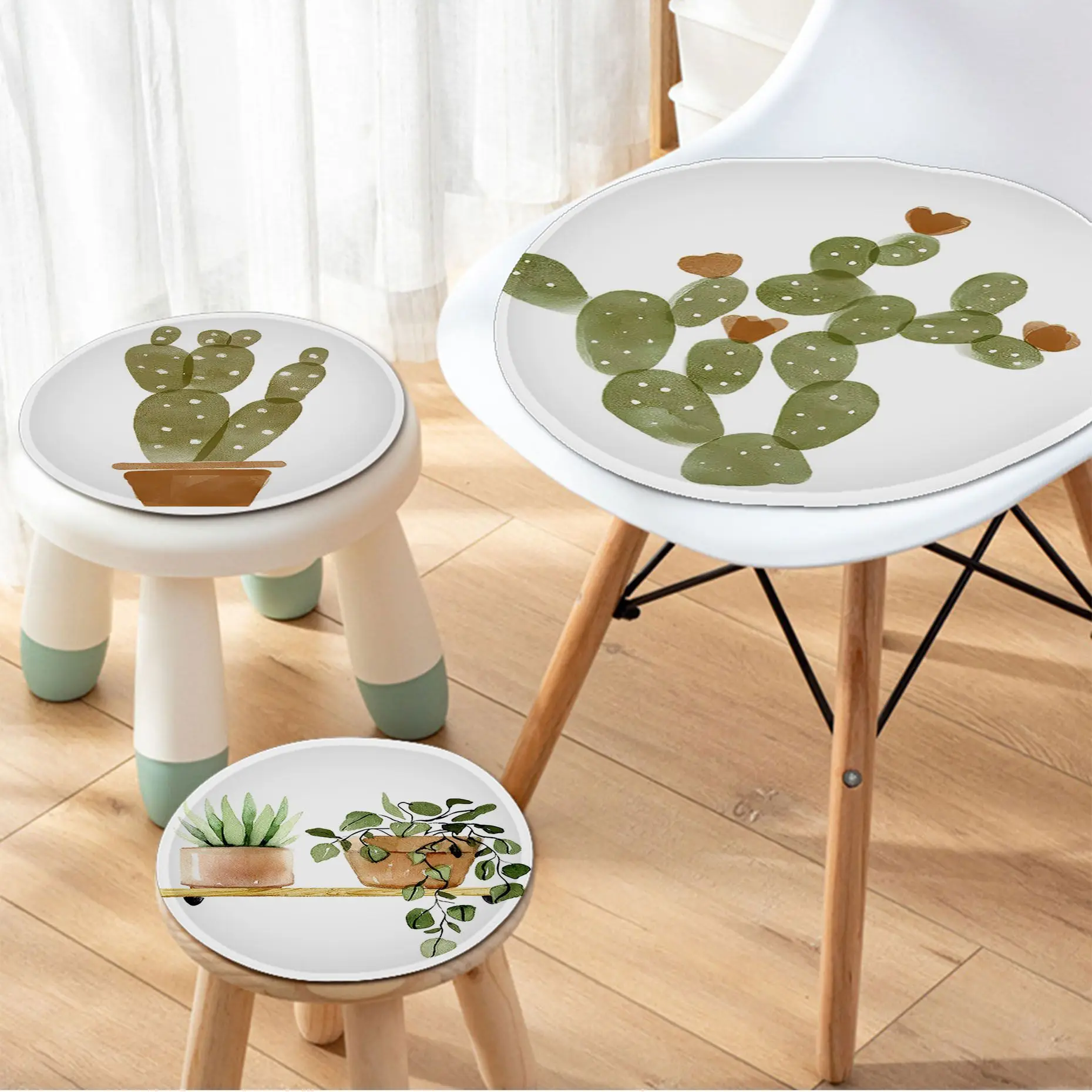 

Green Cactus Plant Nordic Printing Meditation Cushion Stool Pad Dining Chair Tatami Seat Cushion Anti-Slip Sofa Decor Tatami