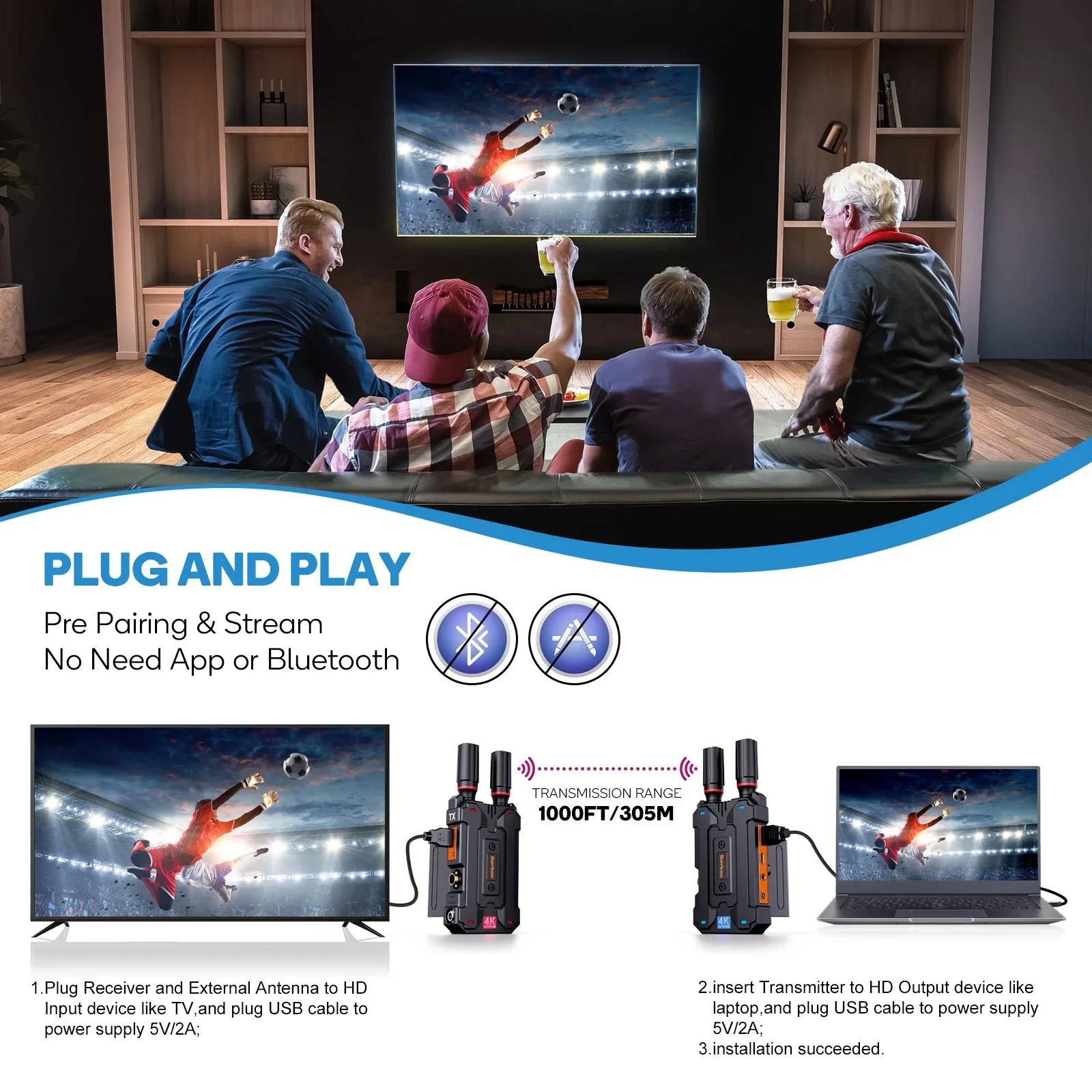 300m Wireless Audio Video Transceiver 1080P SDI 4K HDMI Extender Transmitter and Receiver for Camera Live Laptop To TV Monitor