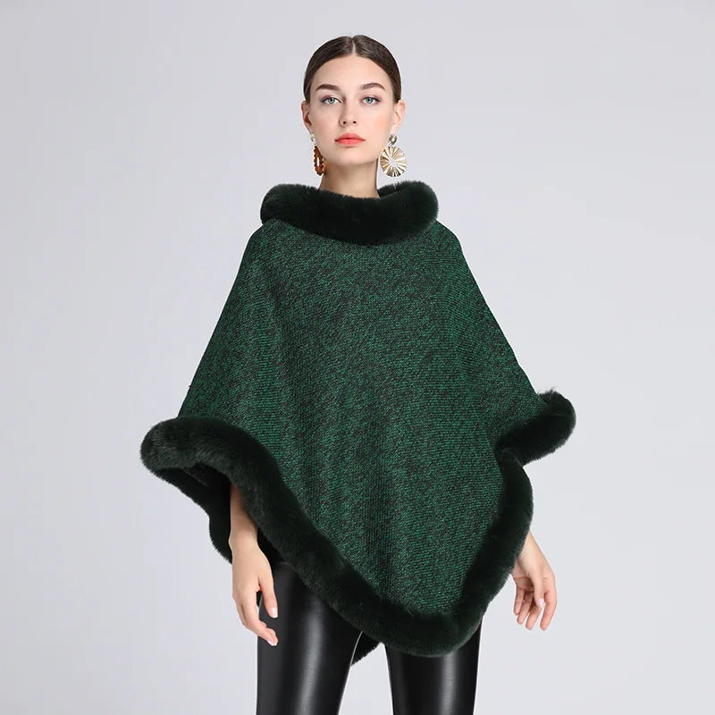 Mode épaissir pleine fausse fourrure garnitures tissage Poncho Cape femmes automne hiver pull manteau chaud fête loisirs Cape