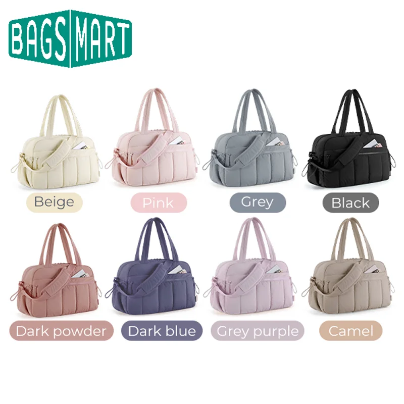 BAGSMART 여성용 휴대용 파우치, 여행 더플 백, 어깨 스트랩 포함, 스포츠 체육관 패딩 백, 대용량 엄마 기저귀 가방 