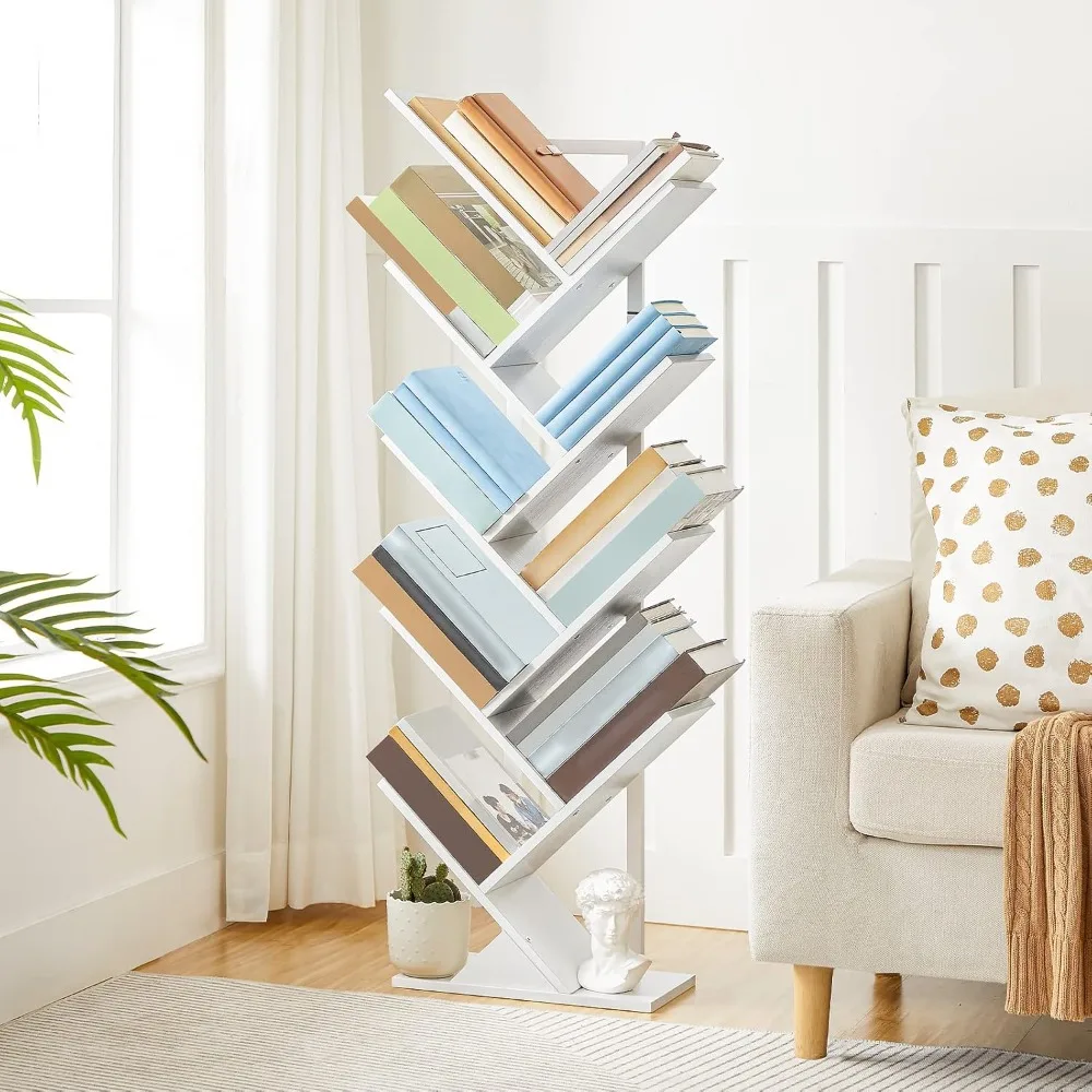 Boom Boekenplank, 9-Tier Boekenkast Houten Planken, Vloer Staand Opbergrek, Voor De Uitstalling Van Cds, Boeken In De Woonkamer