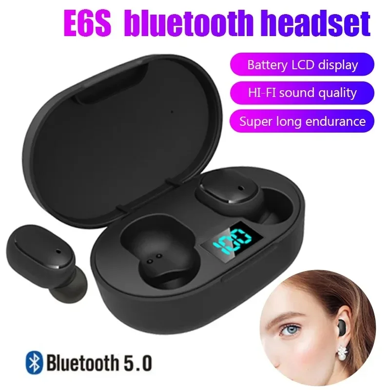 TWS E6S Bluetooth Earphones 5.2 Wireless Headphones with Micphone charging box Handsfree Earbuds for Noise Reduction Headset