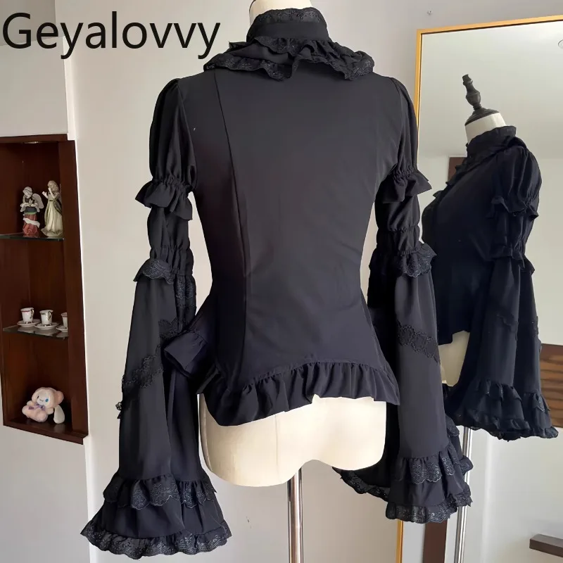 Summer Classical Slimming Skinny Gothic Lolita Inner Shirt Lolita Sweet Versatile Stand-Up Collar Sleeve Solid Color Tops