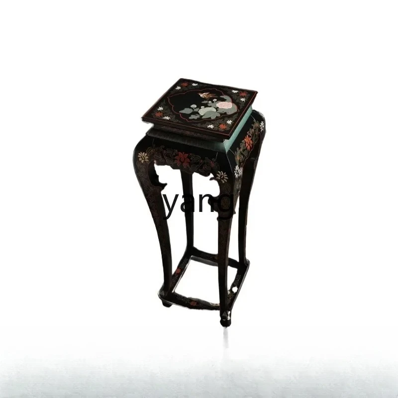 

LHH new Chinese retro living room study hand-painted flower stand flower rack light luxury
