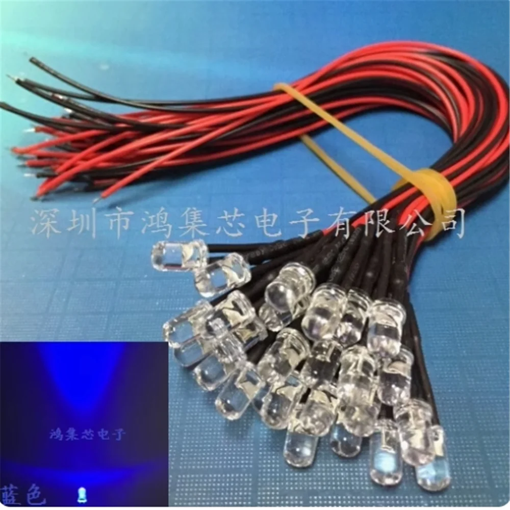 

100pcs 12V light tube with line 5mm white to red ultra bright red LED lamp bead LED line length 20CM