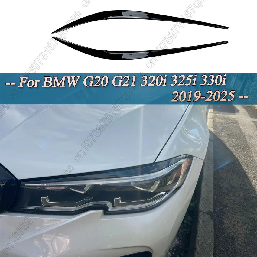 

2Pcs ABS Gloss Black Headlight Evil Eyebrows Eyelids For BMW G20 G21 320i 325i 330i 2019-2025 Sedan / Touring Body kits Tuning