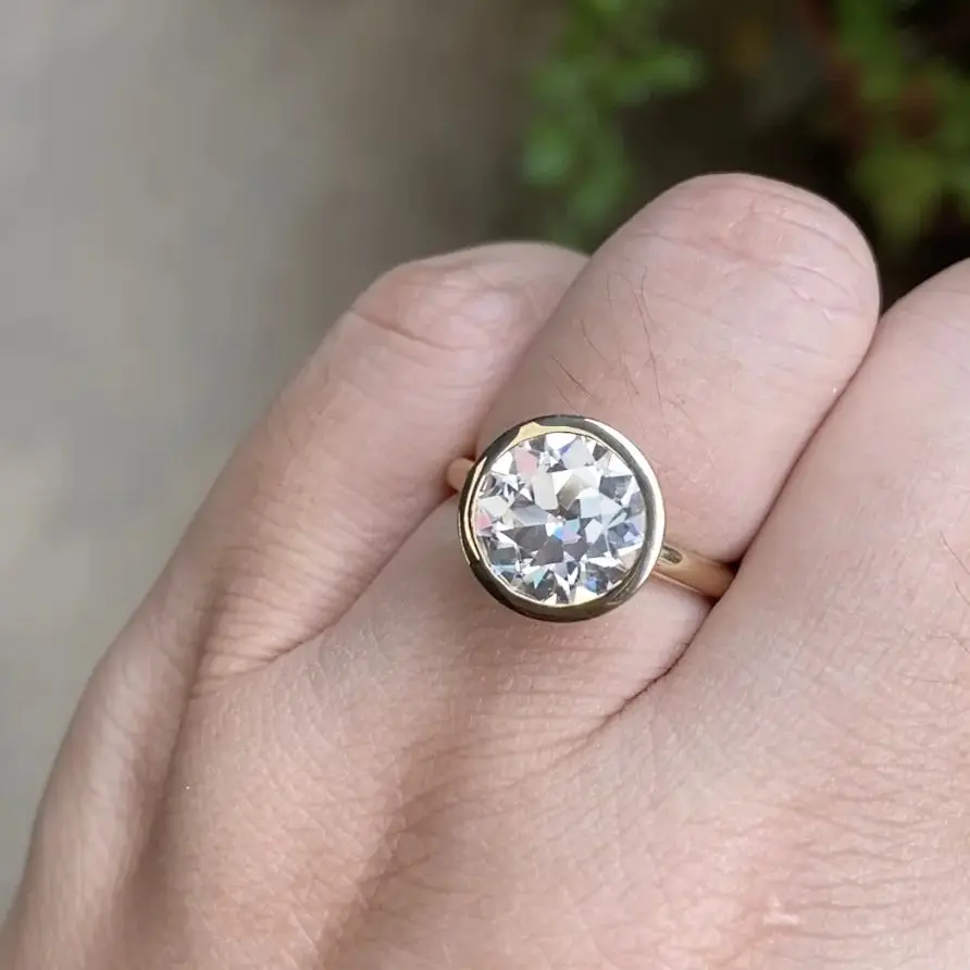 AUAOJEWEL 4 karata 10Mm okrągły Moissanite diamentowy modny pierścionek z certyfikatem 18K 9k srebrna ramka ustawienie luksusowa designerska biżuteria