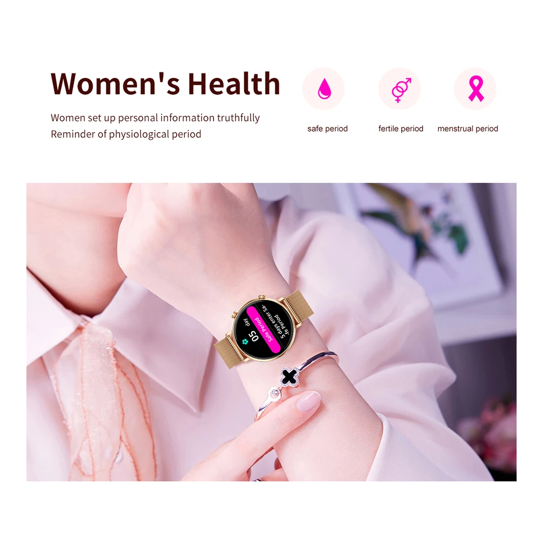 جديد للنساء 1.3 "HD شاشة بلوتوث دعوة Smartwatch الرياضة رقيقة جدا الجسم الموسيقى صوت مساعد الصحة سيدة ساعة ذكية فتاة