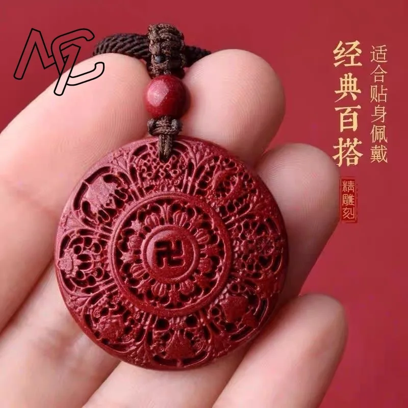 S925 Silver Fashion Red Cinnabar Ba Bao Compass Pendant Necklace Jewellery Chinese Healing Women Man Luck Gift Sweater Chain view 4