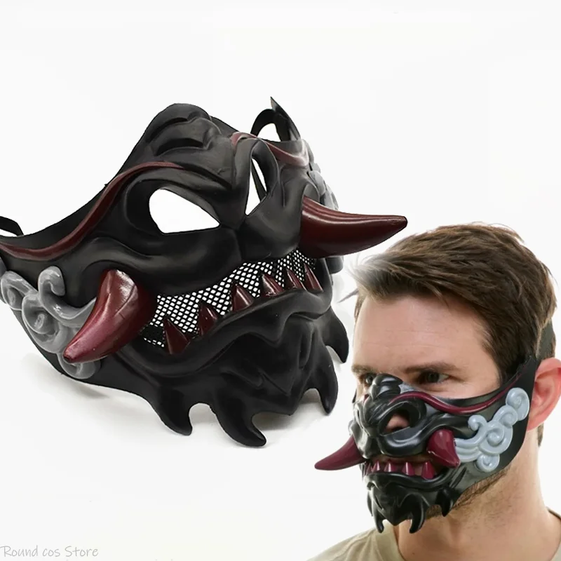 Demi-masque de Samouraï Japonais Prajna pour Adulte, Costume de Cosplay Unisexe, Masques de Démon, Accessoires en Plastique, Accessoires de ixd'Halloween