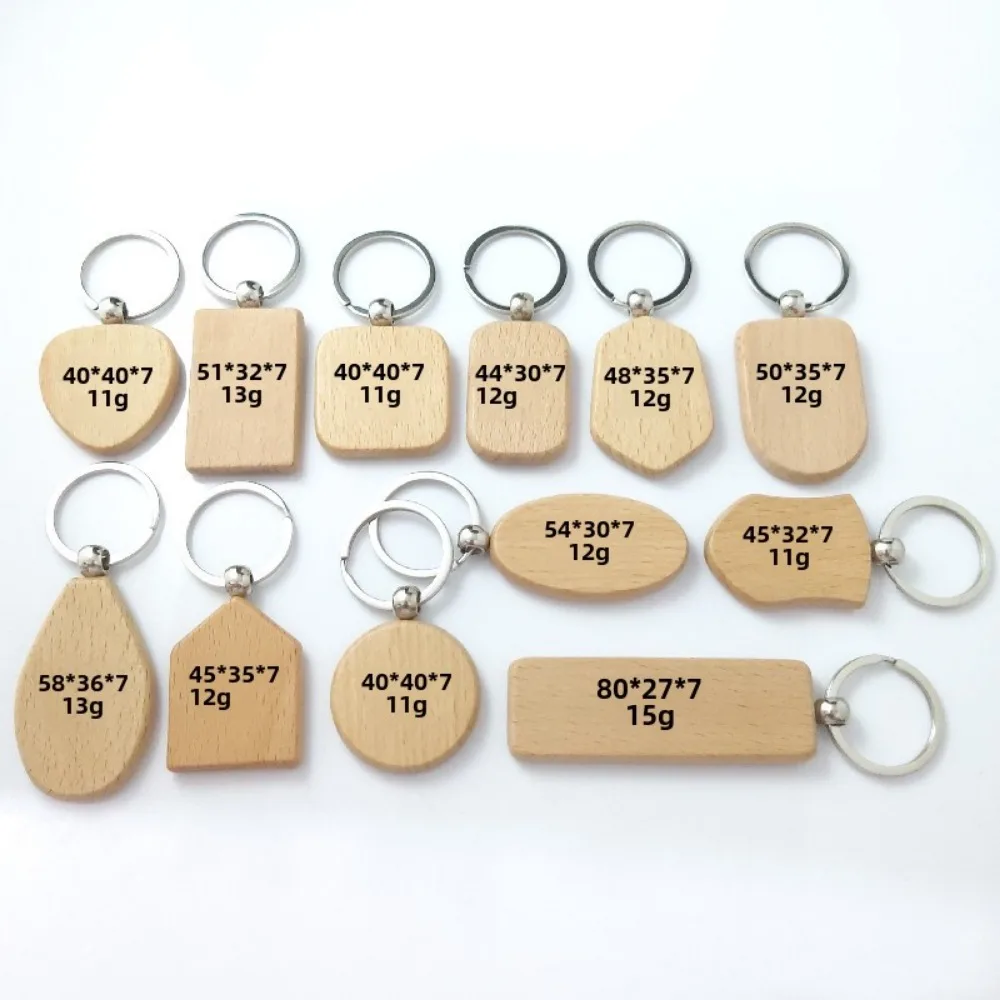 Laser Engraved Wooden Car and Motorcycle Keychain Custom Personalized Logo Keyring Retro Round Rectangular Pendant Cute Gift