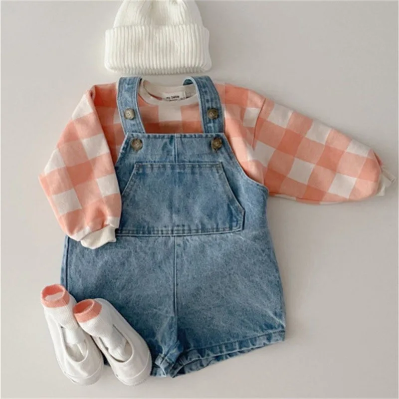 2024 Autumn New Baby Sleeveless Bodysuit Infant Girls Soft Denim Jumpsuit Cute Toddler Overalls Strap Shorts Children Clothes