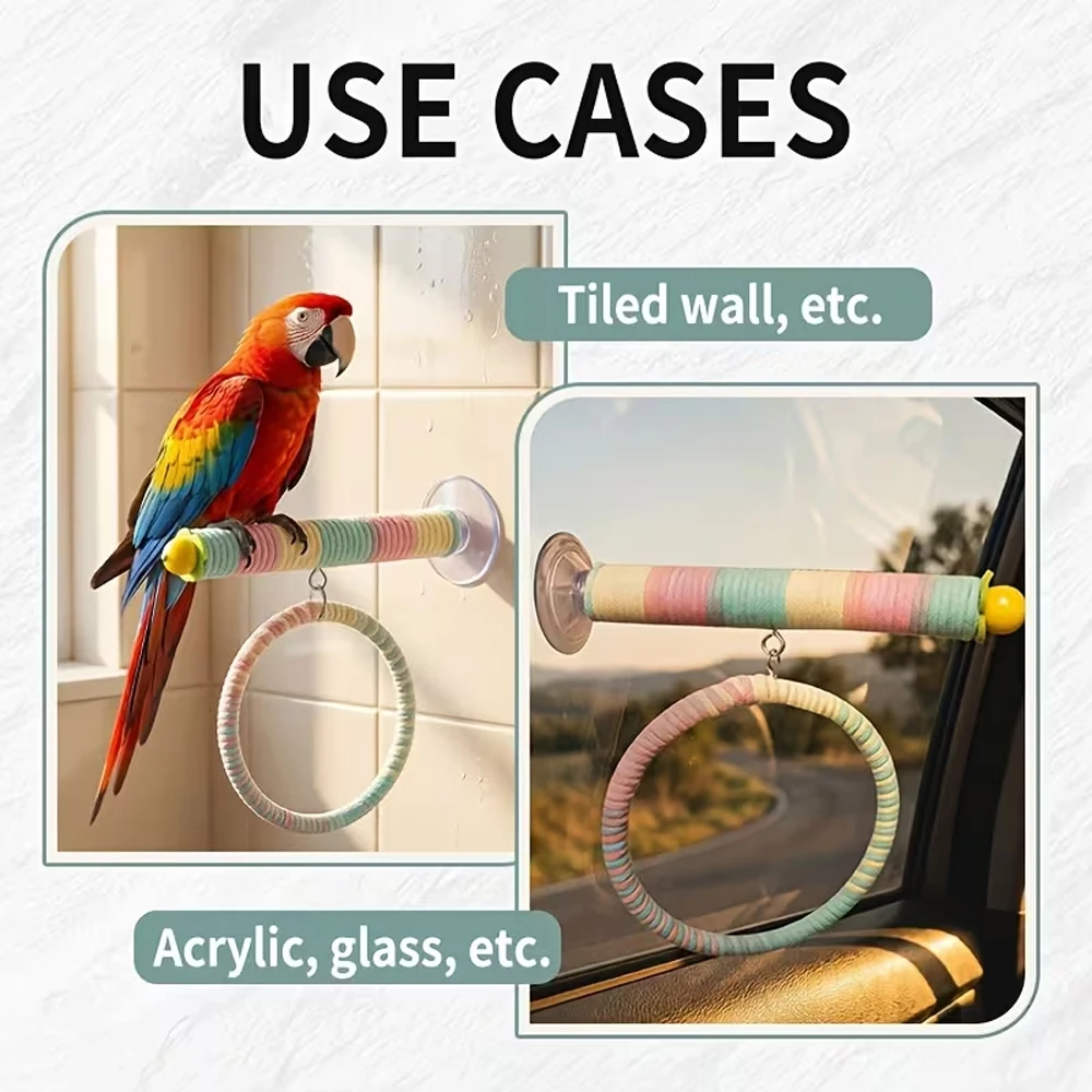 1PC Colorful Parrot Rope Perch Suction Cup/Screw Fixation Bird Swing Hanging Ring Toy for Cockatiel Budgie Conure Cage Accessory view 5