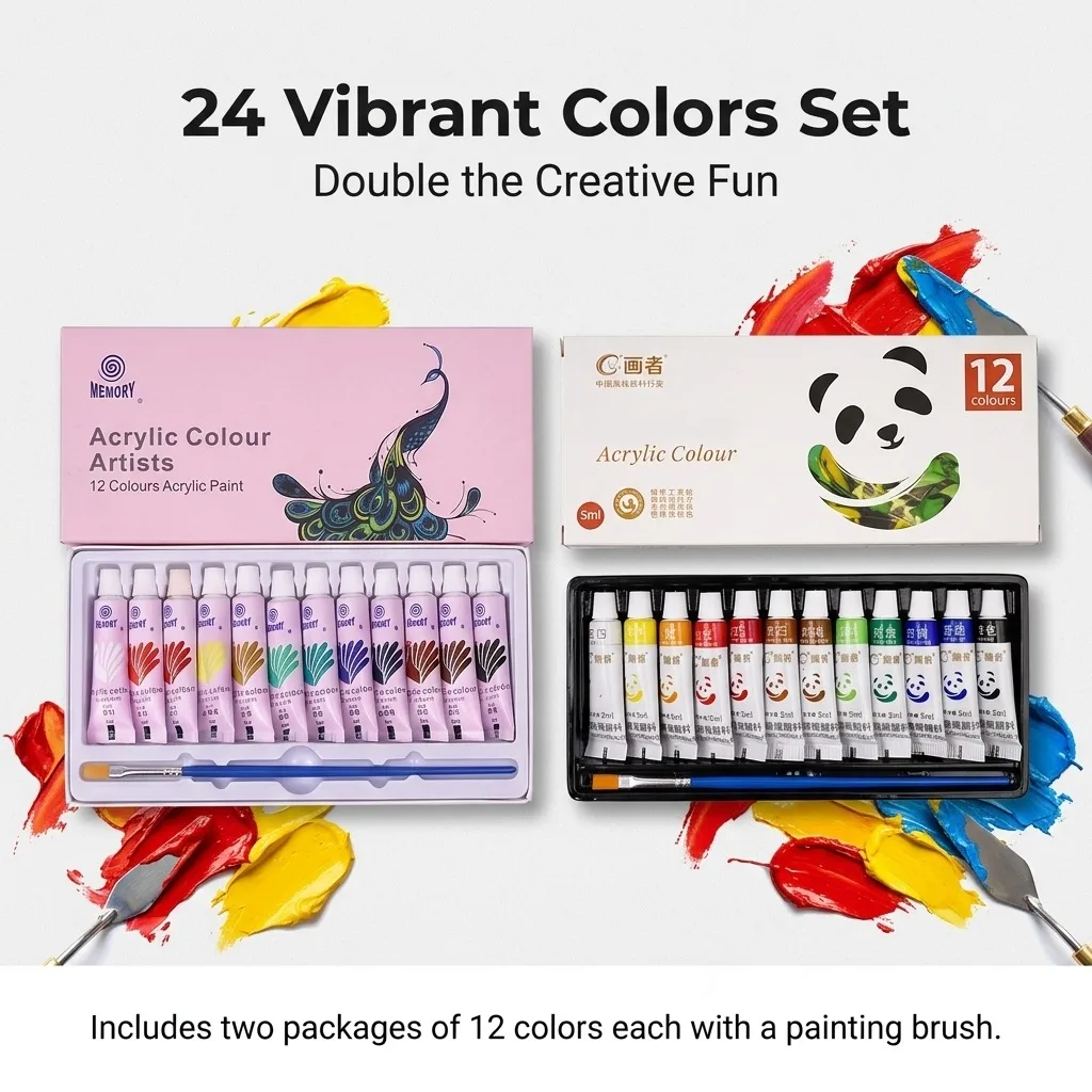 2 Pcs 12/24 Color 5ml Acrylic Painting Paints, Suitable for Painting, Acrylic Painting, Learning Painting Supplies, Birthday Gif