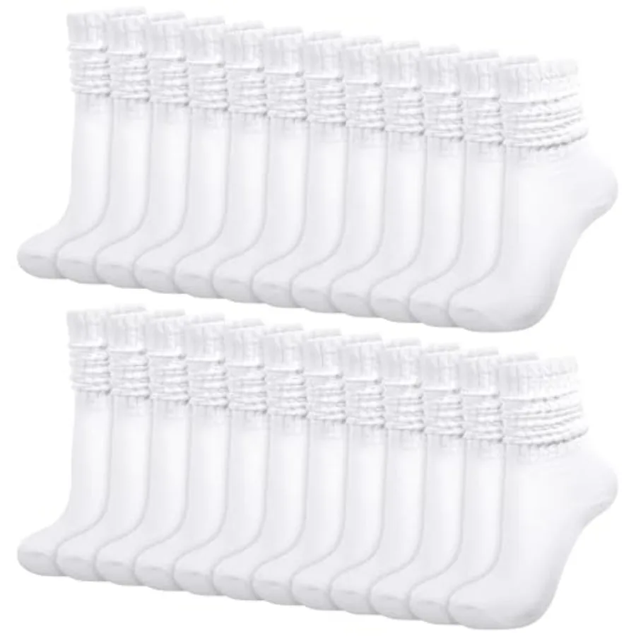 

12 Pairs Slouch Socks for Women, Soft White Scrunch Socks Retro Long Crew Sock for Women Boot Daily Wear Stacked Accessory Size
