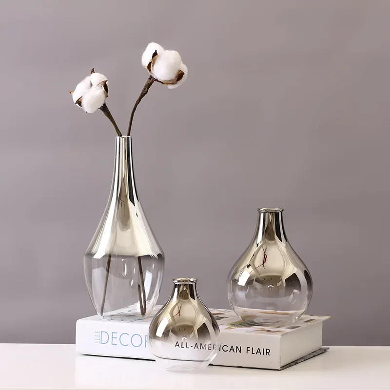 

New Brand Nordic Glass Vase Creative Silver Gradient Dried Insert Desktop Terrarium Jewelry Decoration Plant Holder