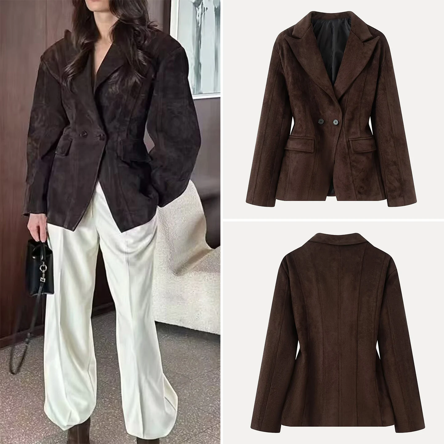 

Faionable Matte Velvet Coat Ele Aosphere Commuting Design Women's ort Outerwear Stand Fit Long Sve Z