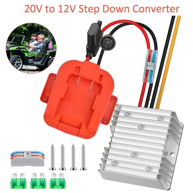 Step Down DC 20V to 12V Converter for Black Decker 20V Battery Adapter Power 10A 120W Inverter for DIY Power Wheel Converter et