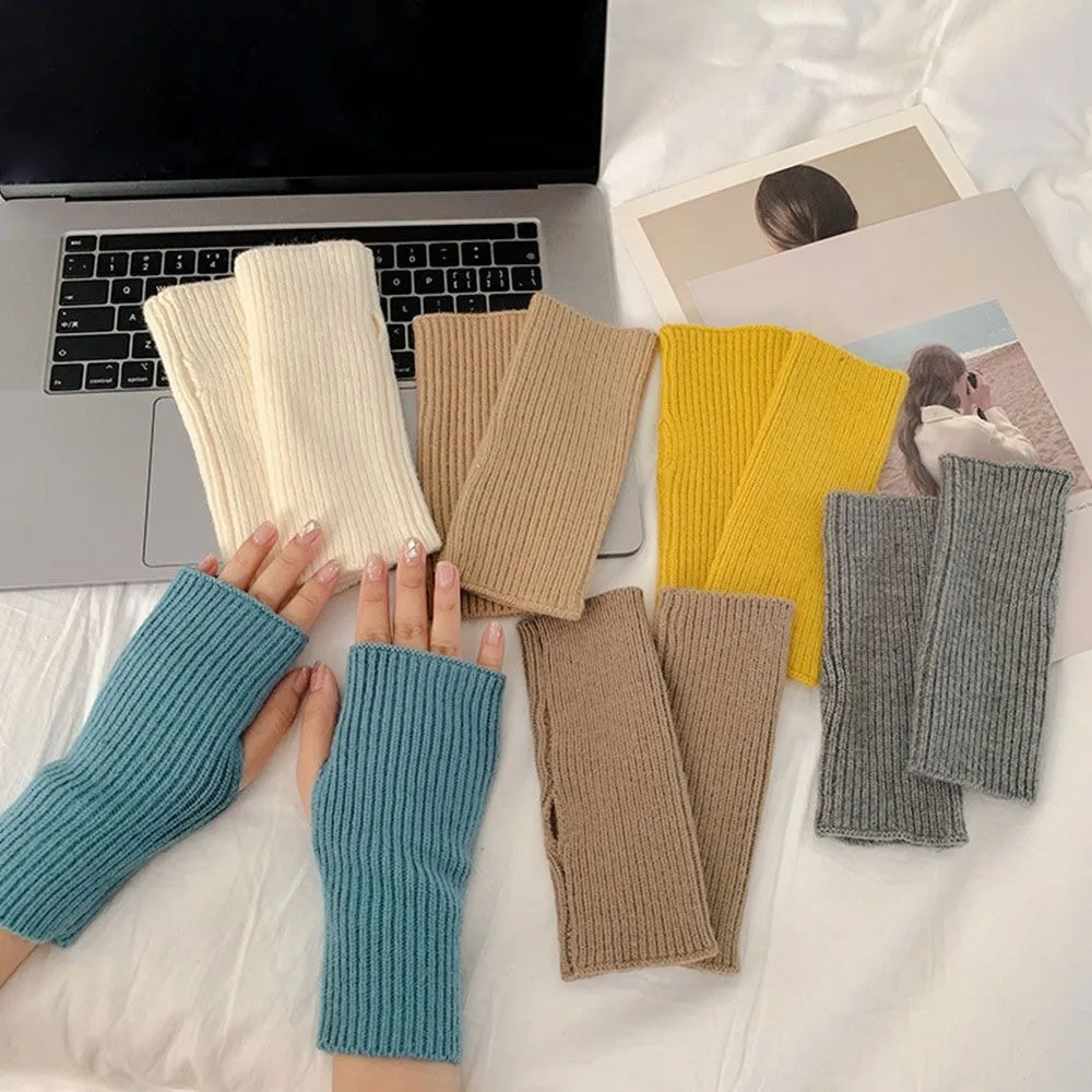 New Soft Half Finger Gloves Solid Color Knitting Winter Gloves Keeping Warm Wrist Guard Women