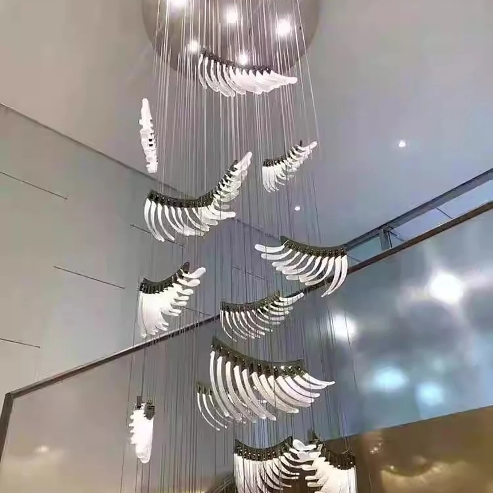 Luxury Hotel Lobby Chandelier Glass Feathers Bespoke Modern Villa Lamp Chandelier Living Room Wedding Led Light Fixture Deco