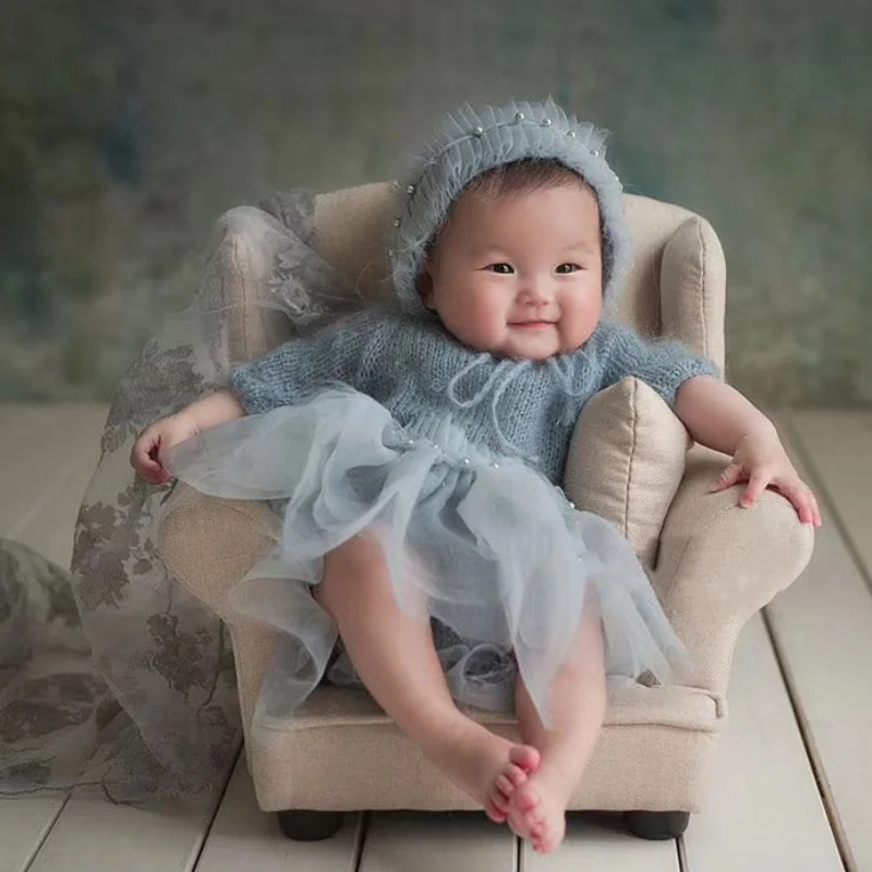 Alat peraga fotografi bayi, perlengkapan fotografi bayi, alat peraga pose, Sofa kayu Solid, bulan penuh, aksesori pengambilan gambar bayi