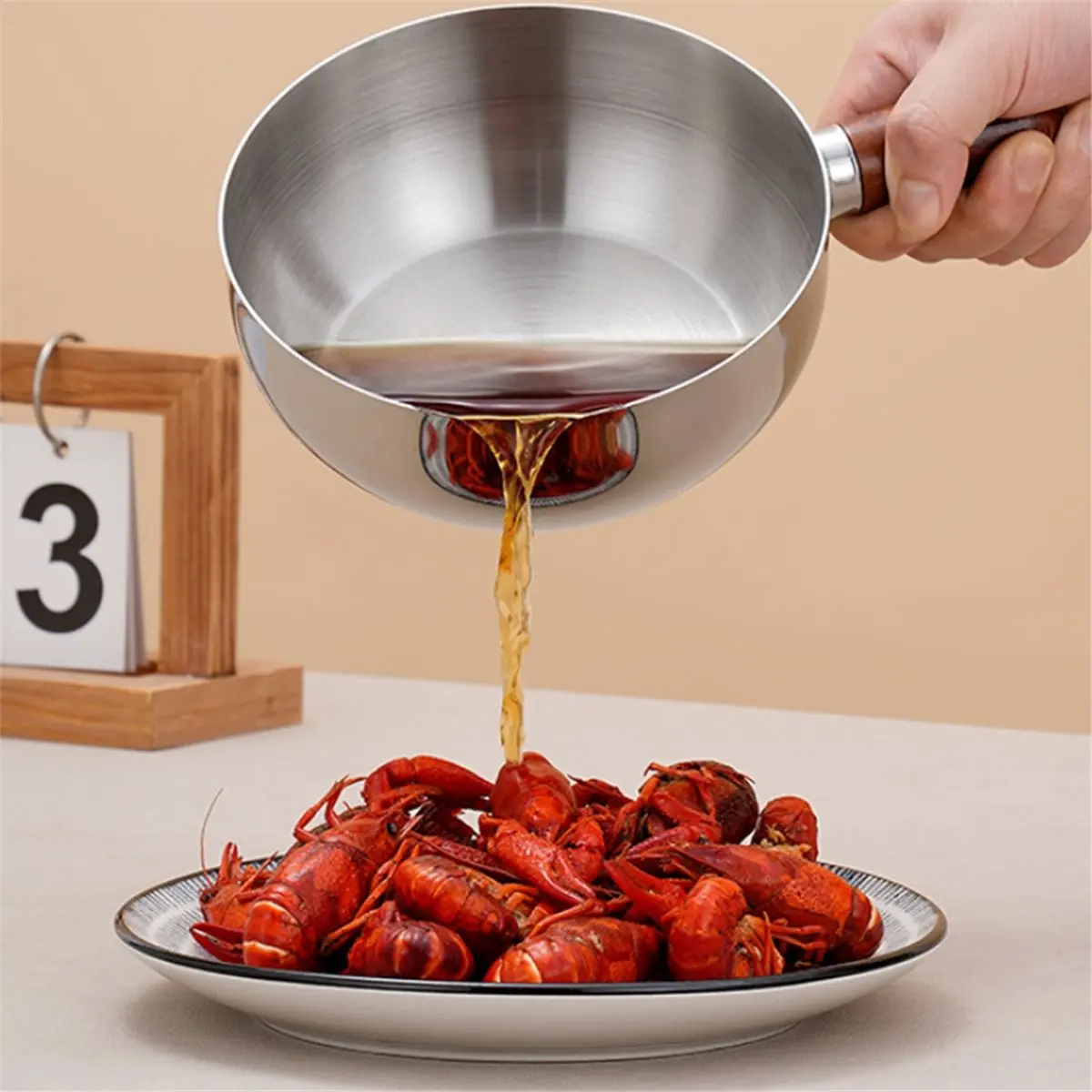 Stainless Steel Small Pot Bowl Wood Handle Multi-Function Single-Person Cooking Sauce Bowl Fruit Salad Yogurt Bowl