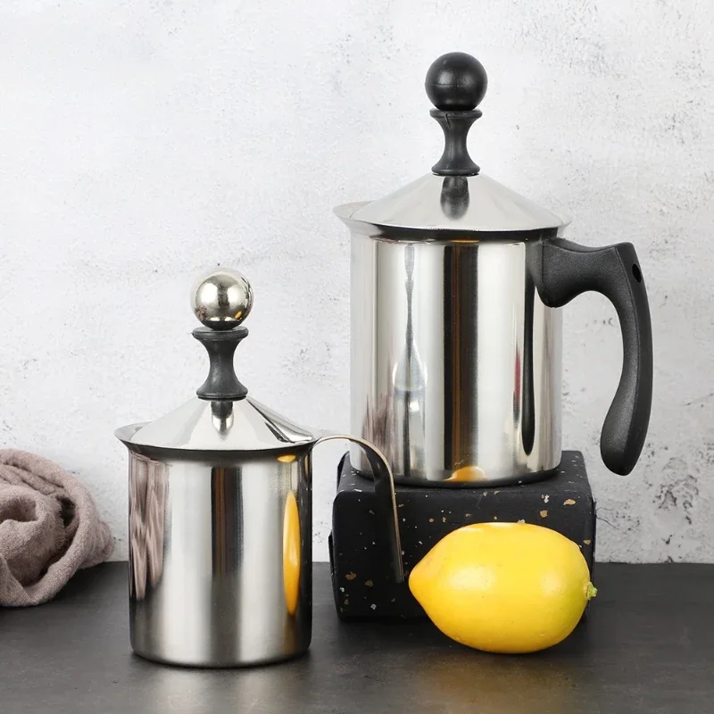 400/800 ml Edelstahl Milchaufschäumer Tasse Schaum Maschine Doppel Filter Bildschirm Stahl/Bakelit Griff Kaffee Latte Milch schaum Tasse