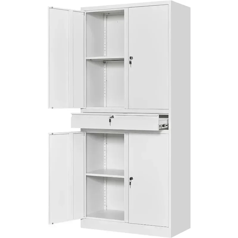 Metal Garage Storage Cabinet with Locking Doors and Adjustable Shelves, Tool Storage Cabinet with 1 Drawer - 71