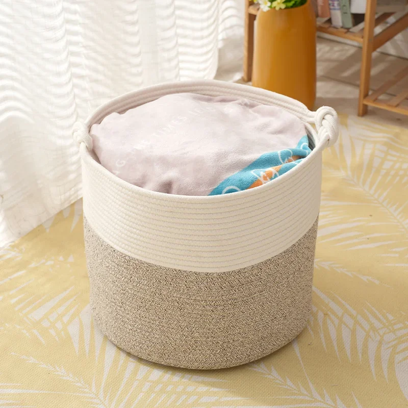 

Large Capacity Cotton Rope Laundry BasketDouble Side HandlesVersatile Storage for Toys and ToolsAll-match Scene Woven Baskets