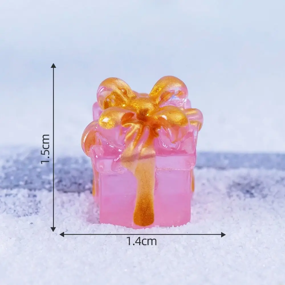 6PCS Micro Landscape Christmas Luminous Gift Box DIY Crafts Resin Xmas Luminous Small Figurines Cute Mini Car Small Ornaments