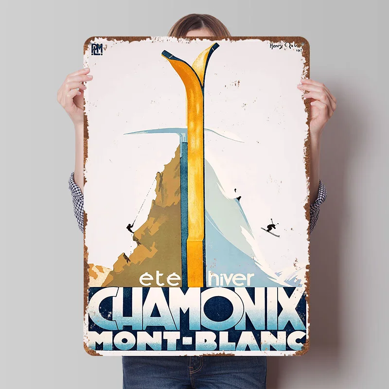Chamonix Mont Blanc Poster Customized Wall Art Vintage Metal Signs Retro Tin Plaque for Man Cave Decoration Home Decorations