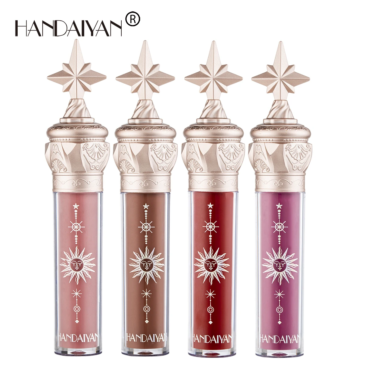 HANDAIYAN 8-Shade Mirror Star Shape Tube Lip Gloss Glass Moisturizing and long-lasting, easy-to-color lip makeup Liquid Lipstick