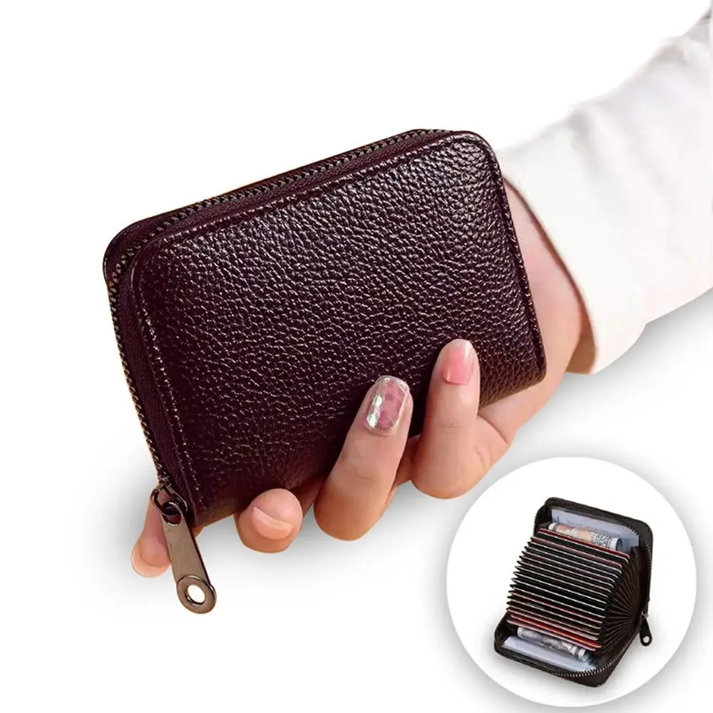 RFID Blocking Organ Card Holder Anti-theft 20 Card Slots Small Business Wallet Zipper Multifunctional Credit Card Holder