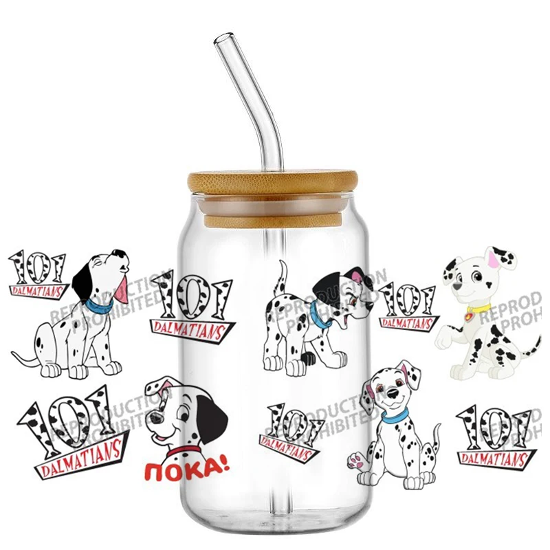 Customizable popular 101 dog design UV DTF Cup Wraps Reusable SelfAdhesive Sticker For 16oz Tumblers transfer 3D sticker
