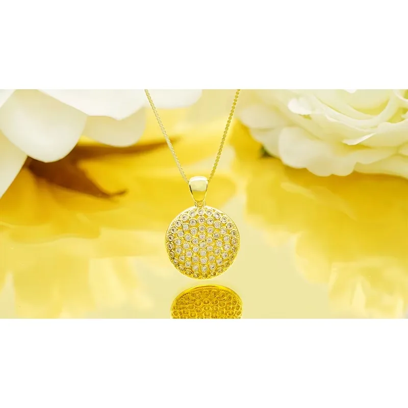 

Trendy Shiny Full Pave Diamond Mandala Yoga Round Pendant Necklace Geometry 9k White Gold Jewelry