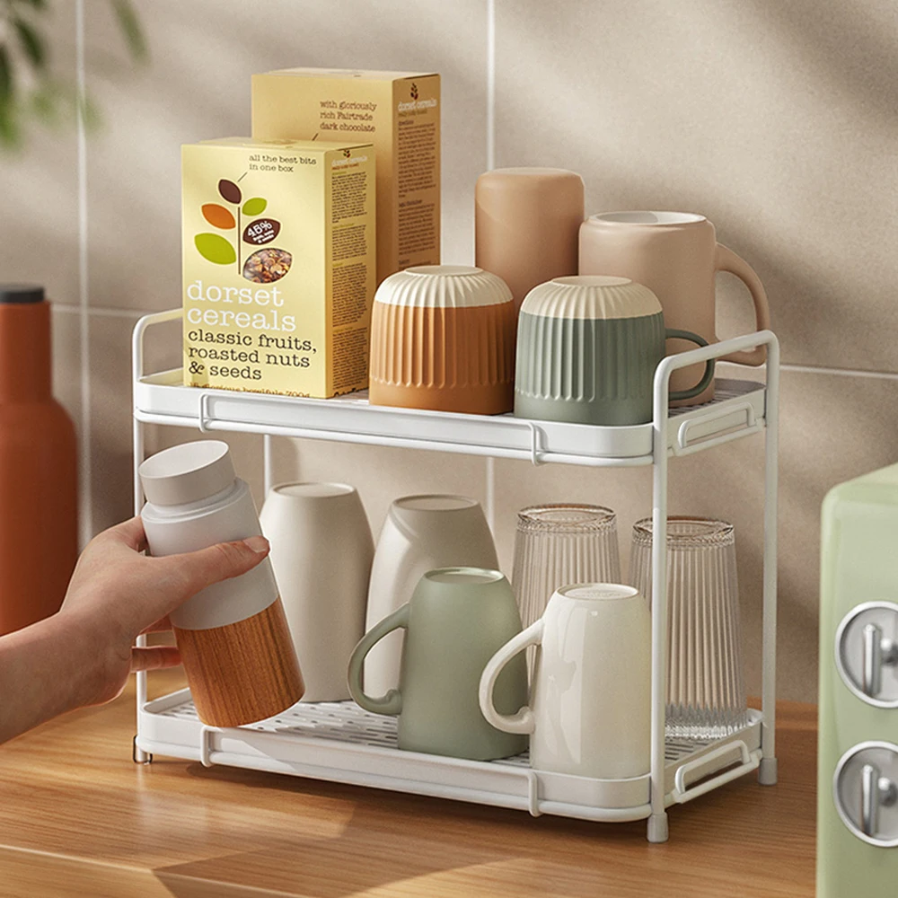 

Household shelf for drying glass cups coffee cups household desktop double tray draining rack