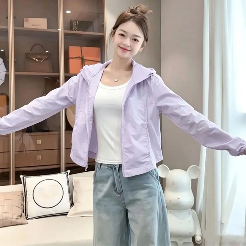 Summer Femme Clothing Coat Spring Lady Light Thin Short Shirt Women Hooded Shirt