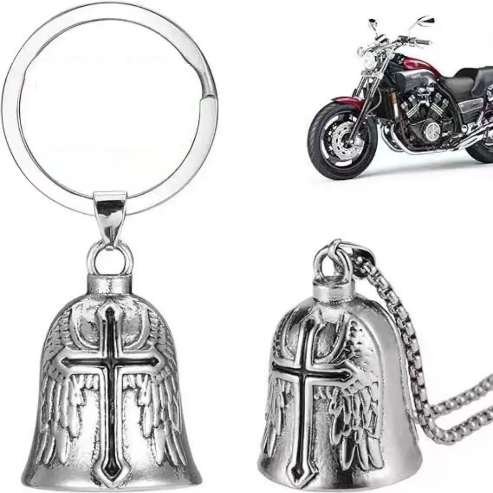 3D تصميم دراجة نارية الحارس جرس قلادة الشرير نمط الجناح تصميم السائق حسن الحظ سحر الرجعية سبيكة الصليب قلادة جرس المفاتيح #1