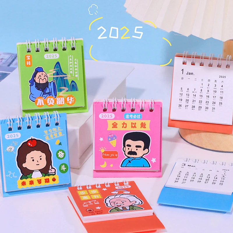 Kalender meja kartun Mini 2025, kalender perencanaan harian kecil saku portabel lucu mengelola jadwal waktu Dekorasi Desktop