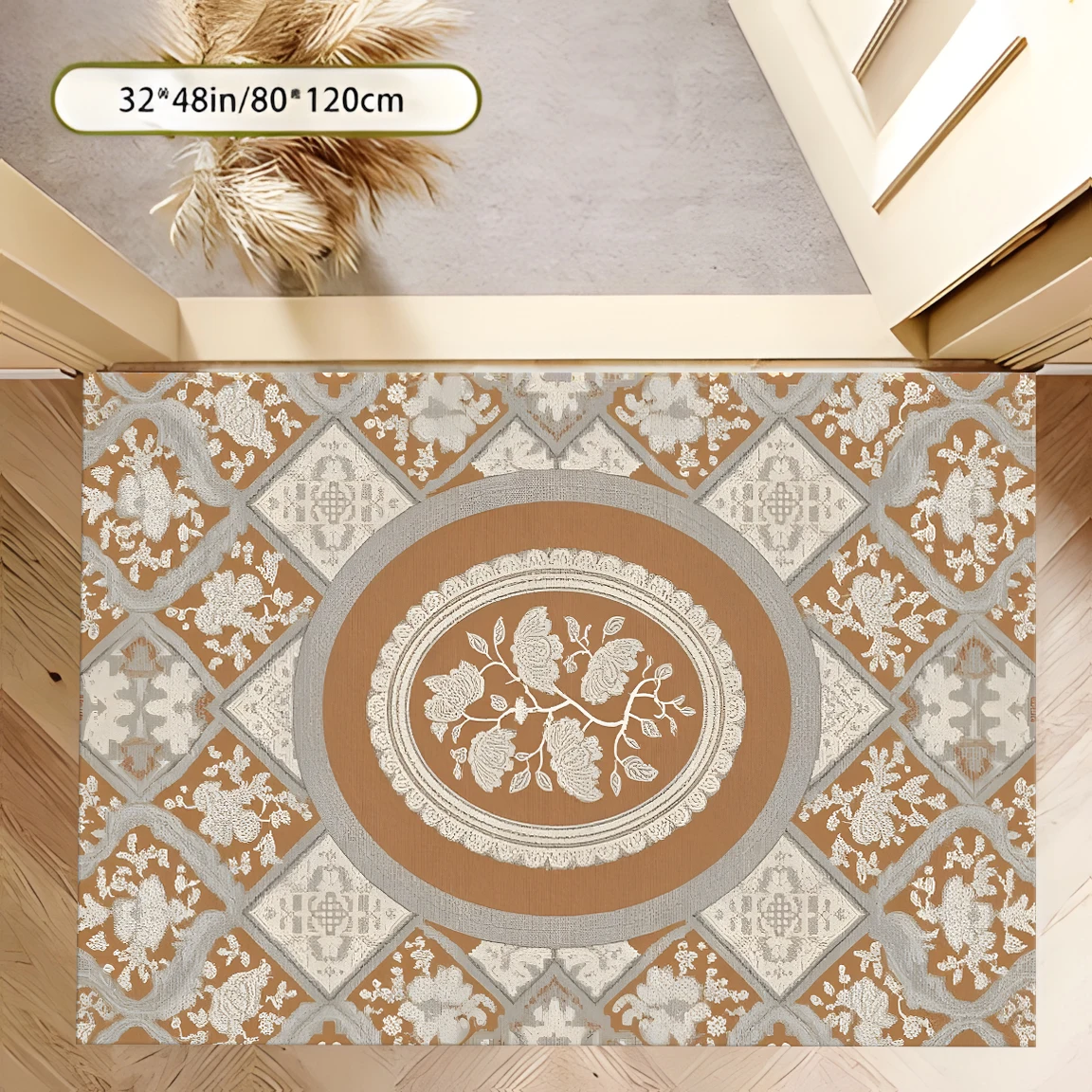 2D Large Carpet Retro Floral Diamond Pattern European Classic for Living Room Bedroom