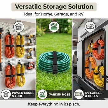 E9 4PCS Adjustable Garden Soft Tape Set, Extension Cord Organizer, Garage Hanging Storage Straps, Reusable Cable Management Ties