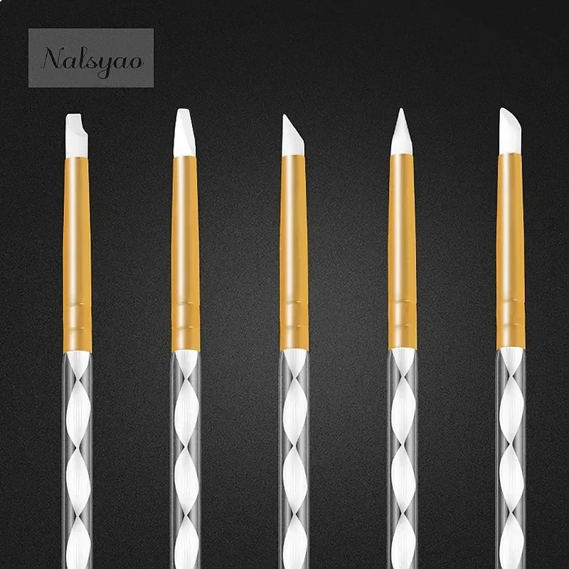 5 Pcs Shaping Silicone Brushes for Modeling Nail Art DIY Carving Emboss Hollow Pottery Sculpture UV Gel