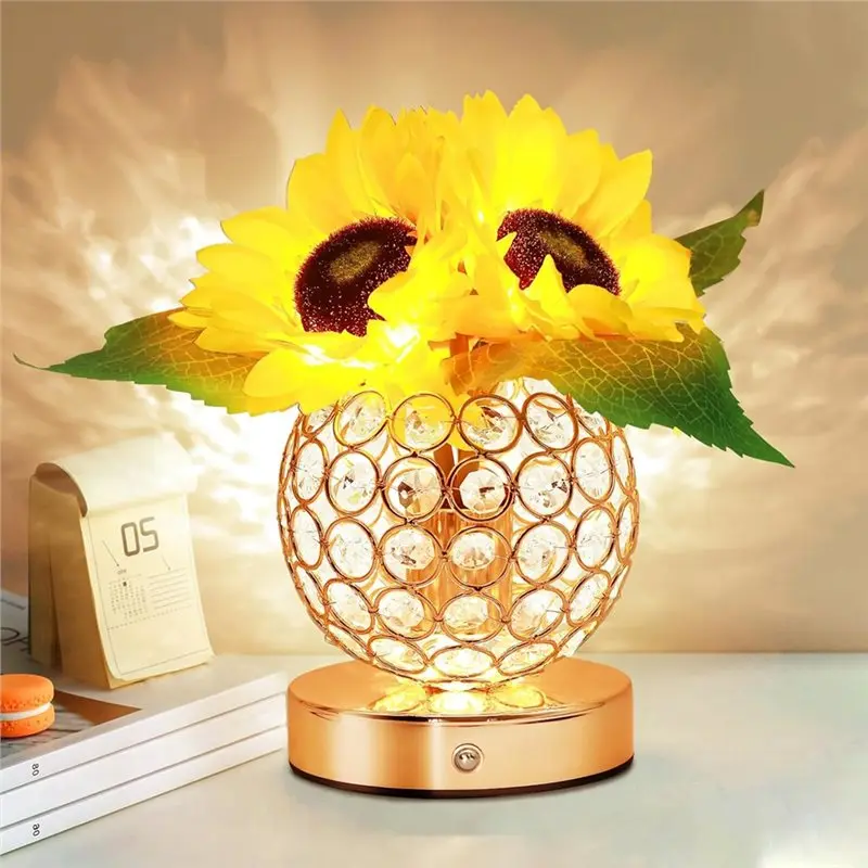 ALIM-Sunflower Gifts For Women,Sunflower Flower Home Decor Touch Table Lamp,3-Colour Dimming Rechargeable Cordless Small