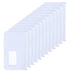 12PCS A6 PVC Binder Pockets with Label Pocket, Cash Budget Zipper Envelopes Binder Pouches Folders for A6 6-Ring Notebook Binder