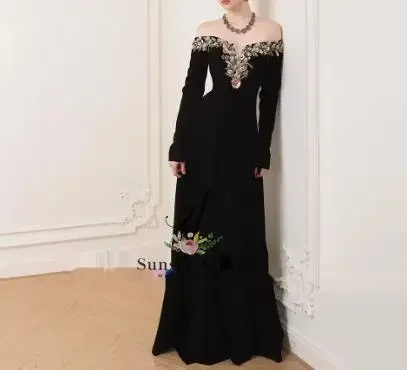 Customized Strapless Draped A-line Jersey Evening Dress Flower Appliques Full Sleeve Party Dress Backless Floor Length Prom Gown