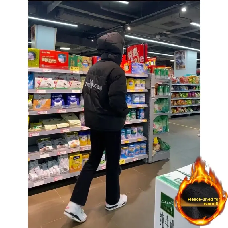 

Мужские джинсы прямого кроя с подкладкой из чистого флиса, облегающие, модные, в американском стиле, для зимы, молодежные, из полиэфирного волокна